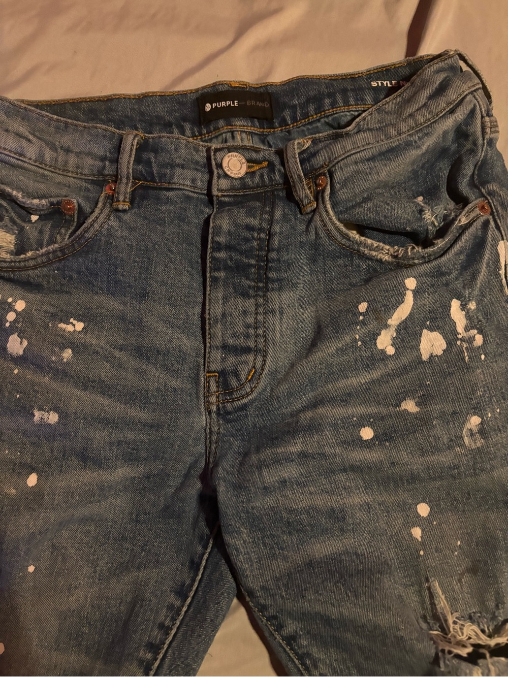 Purple Jeans with White Paint-Splatter